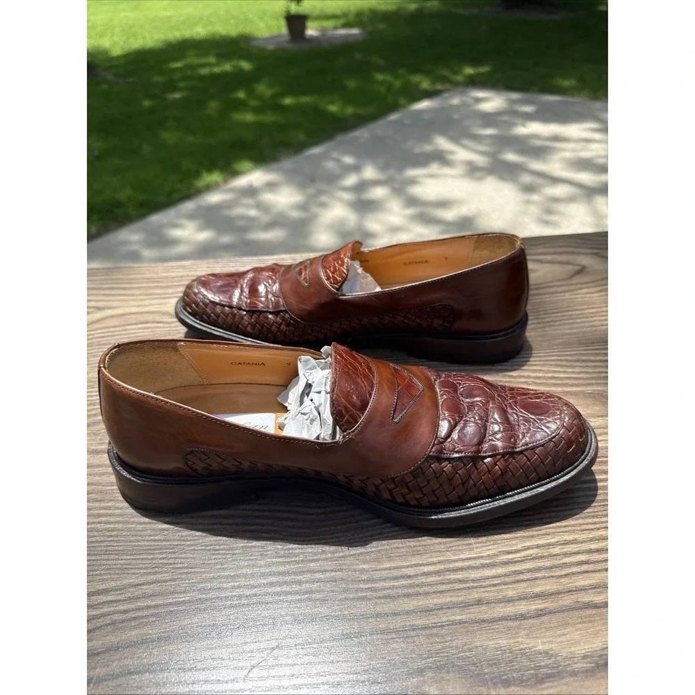 MEZLAN Crocodile Weave Catania Loafers Men's 9 M Brown Leather Slip On